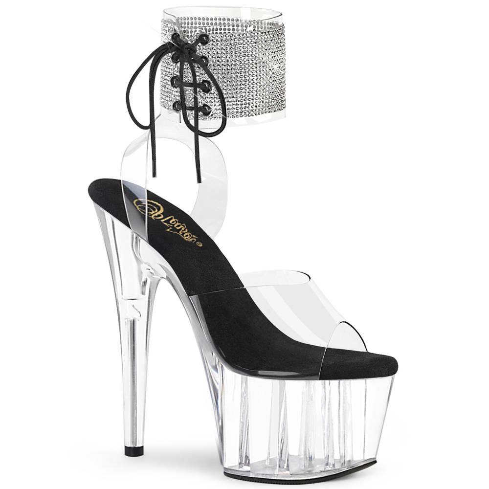 Pleaser - ADORE7912RS Sandale à bride à la cheville, Pole dance chaussures - Transparent/Noir Product image